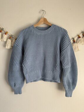 Banana Republic Chunky Cotton Crewneck Sweater Light Blue Denim Cozy Preppy S